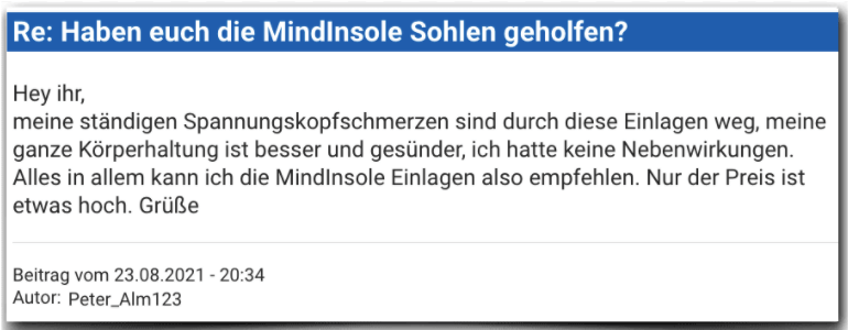 MindInsole Erfahrungsbericht Bewertung Erfahrungen MindInsole