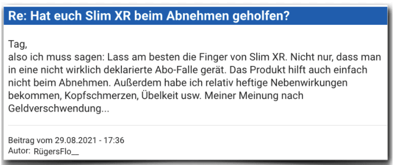 Slim XR Erfahrungsbericht Bewertung Erfahrungen Slim XR
