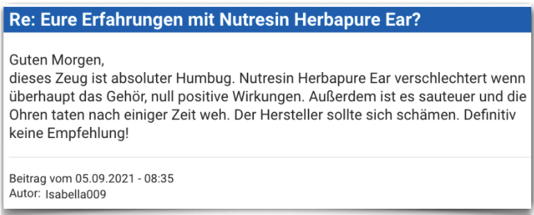 Nutresin Herbapure Ear Erfahrungsbericht Bewertung Erfahrungen Nutresin Herbapure Ear